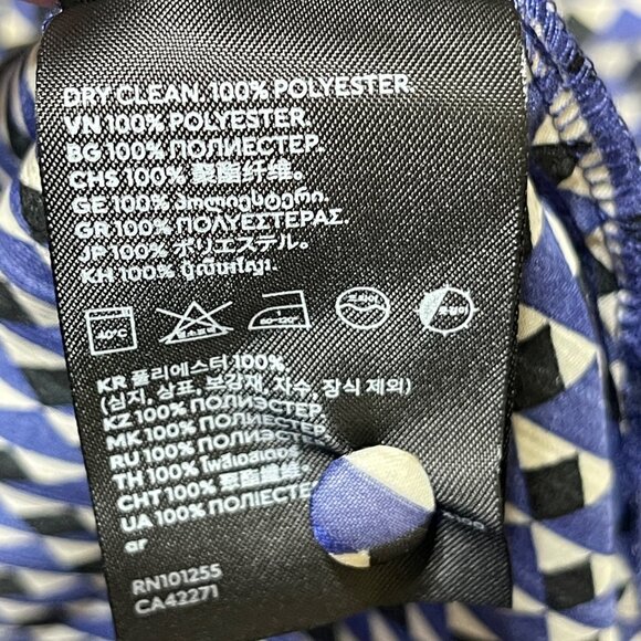 New H&M Geo Print Blouse Top Blue Black Size L Large Mock Neck - Picture 10 of 10